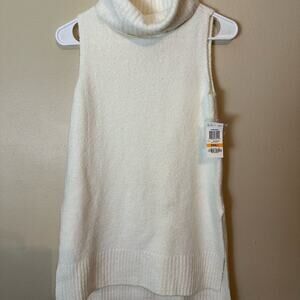 Bar III White Tunic Long Tank Top Turtleneck Sweater Wool Small Cream